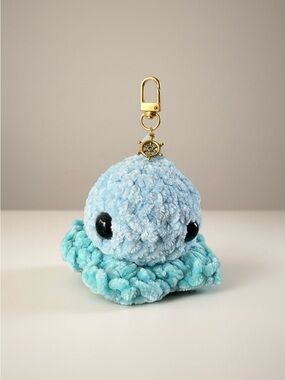 Plush Octopus Keychain - Light Blue